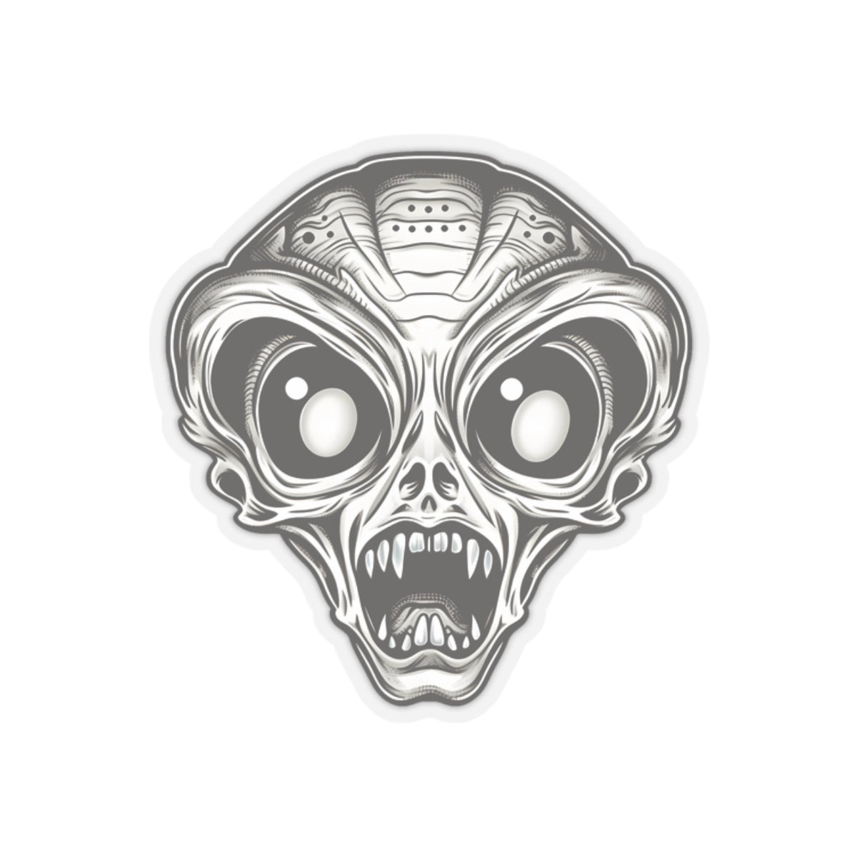 Monochrome Fangs Alien Head Vinyl Sticker