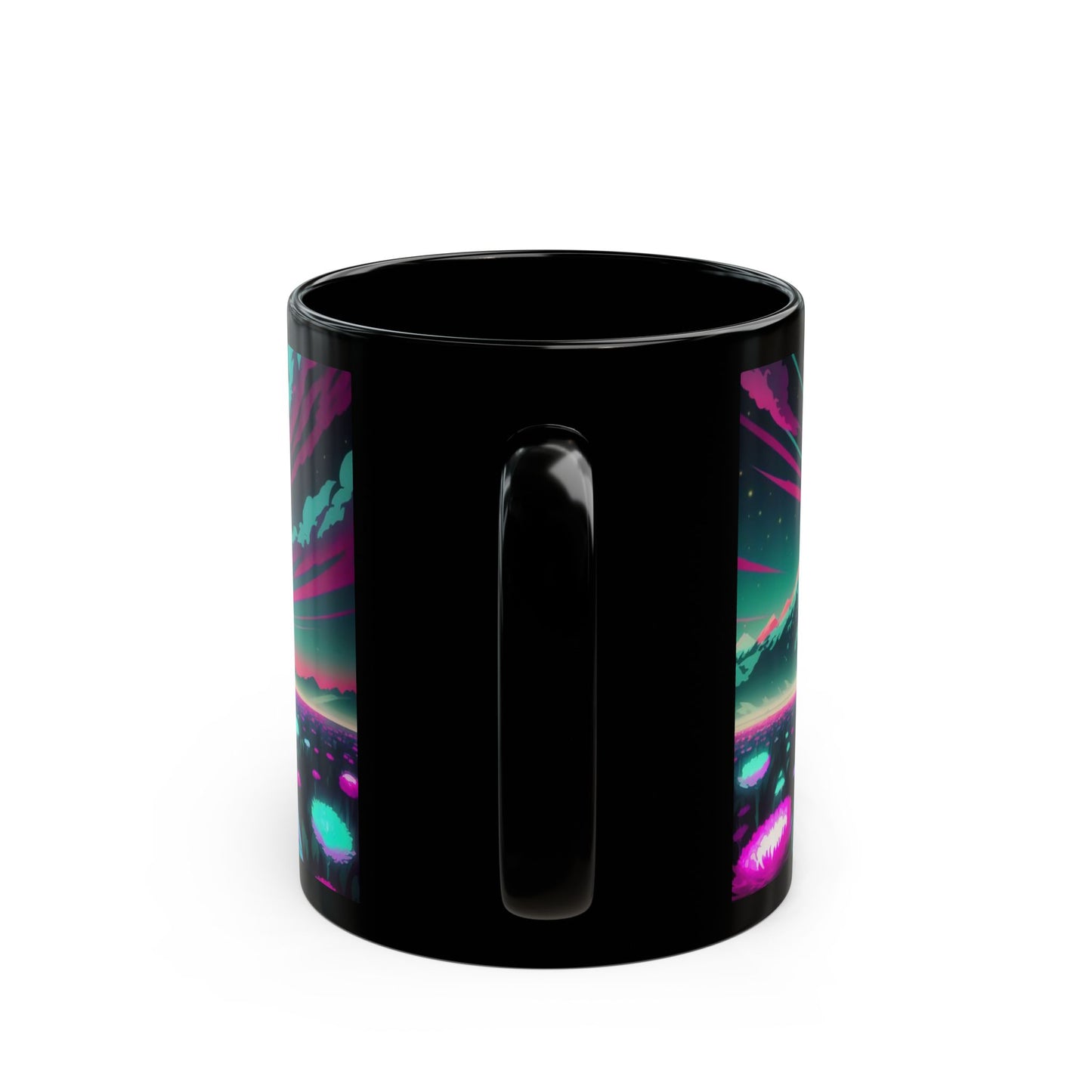 Bigfoot Vaporwave Mug – Neon Sky & Surreal