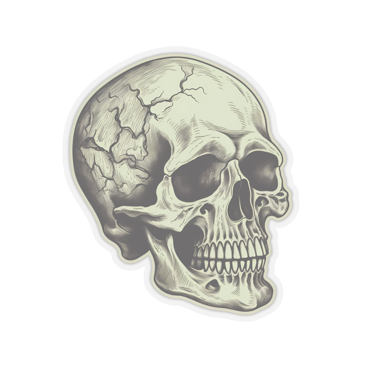 Eerie Tan Cracked Skull Sticker