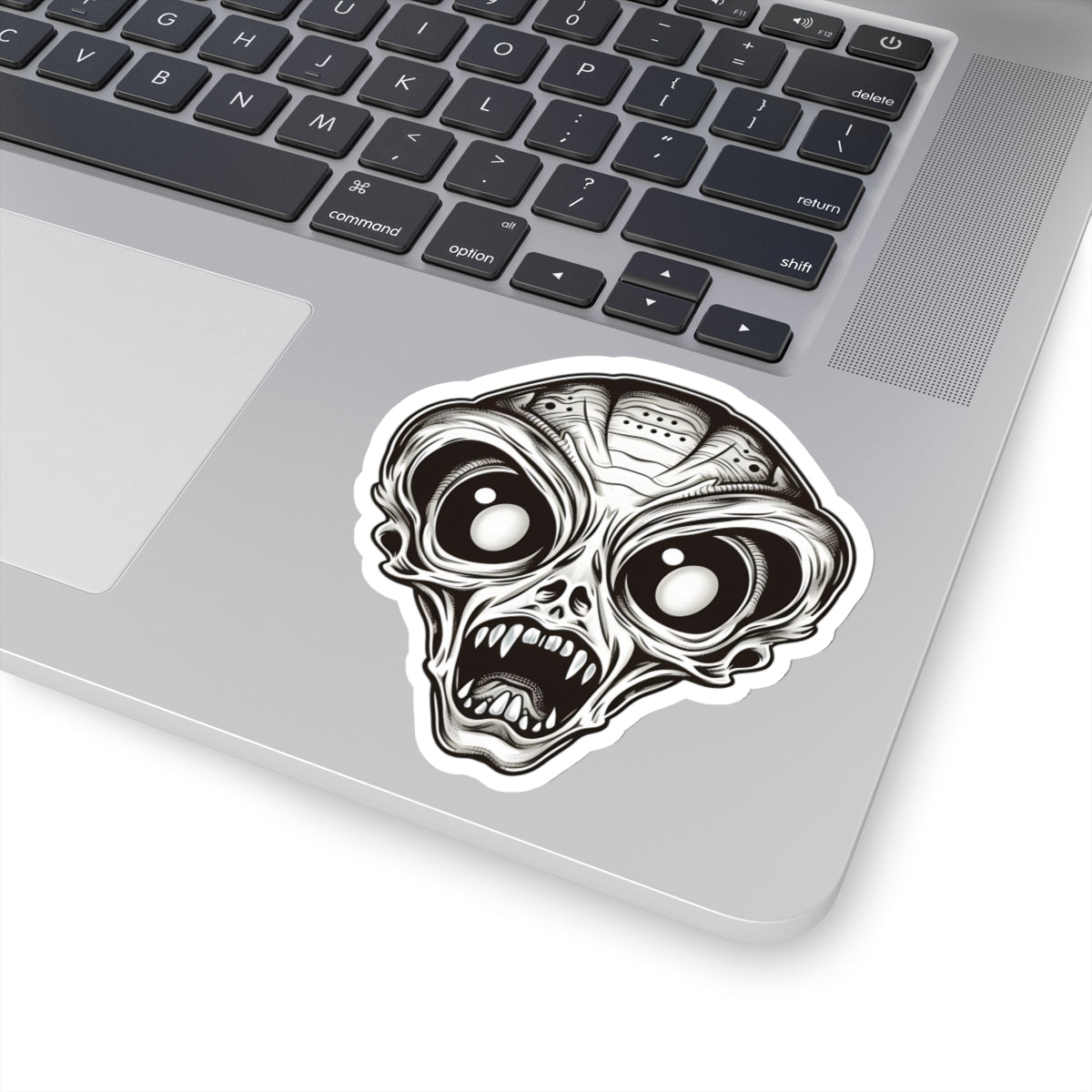 Monochrome Fangs Alien Head Vinyl Sticker