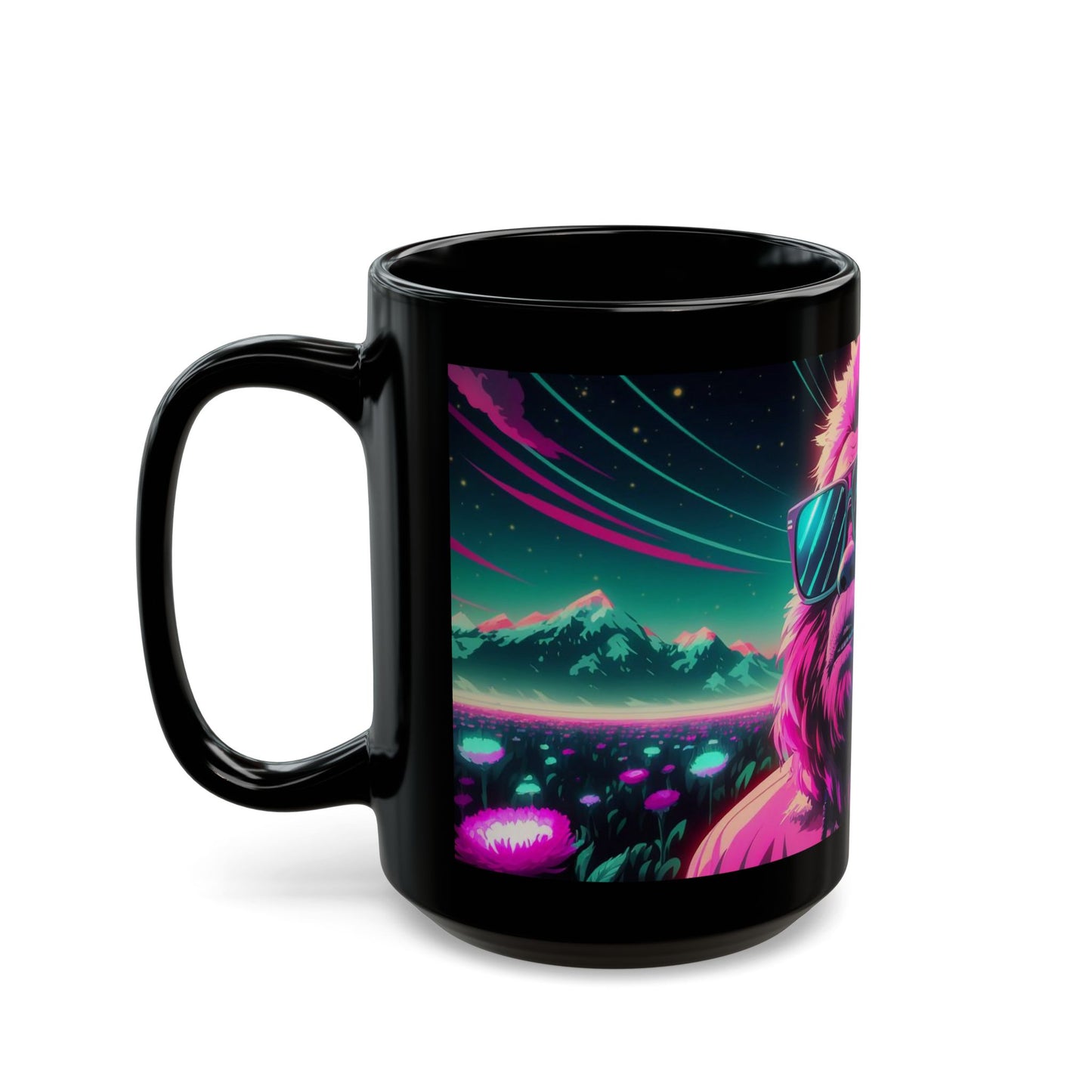 Bigfoot Vaporwave Mug – Neon Sky & Surreal