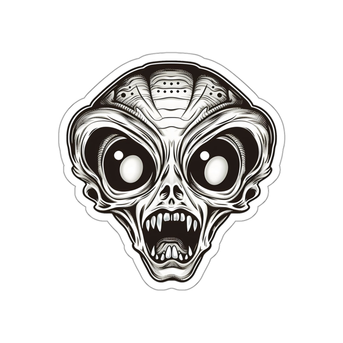 Monochrome Fangs Alien Head Vinyl Sticker