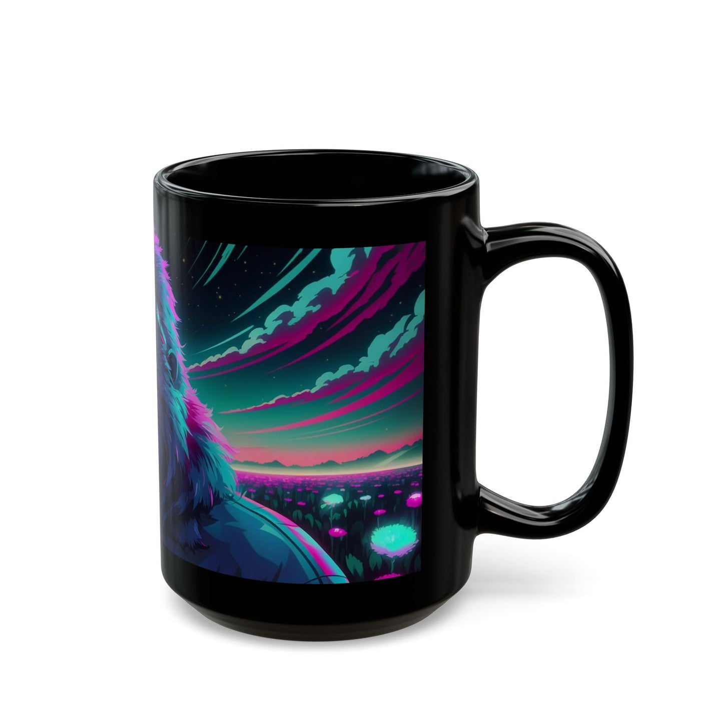 Bigfoot Vaporwave Mug – Neon Sky & Surreal