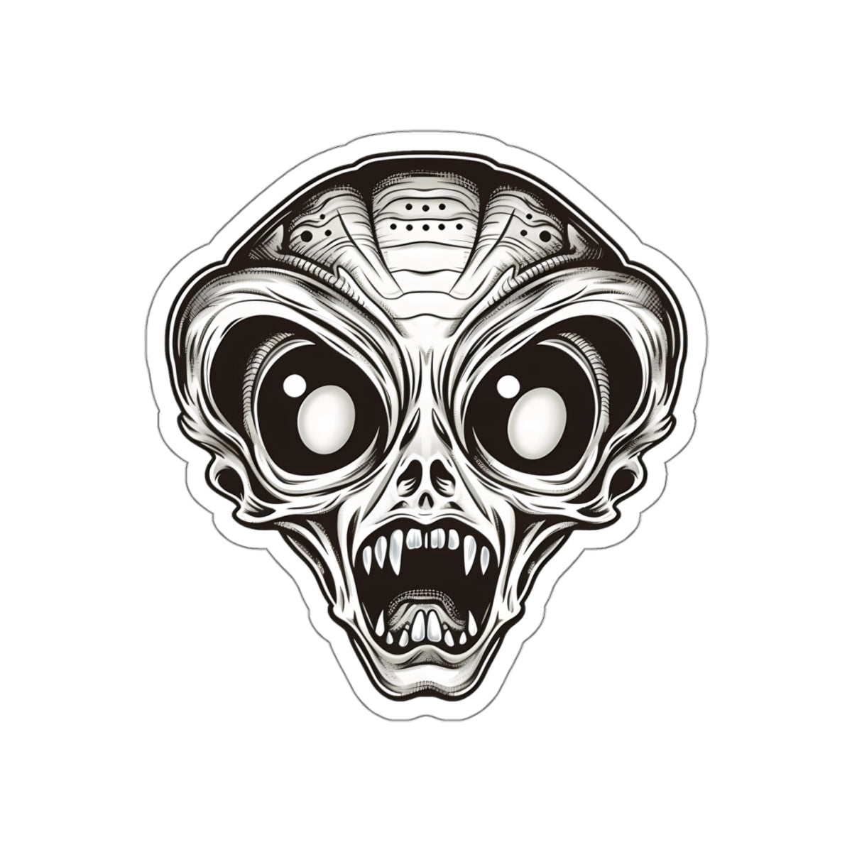 Monochrome Fangs Alien Head Vinyl Sticker