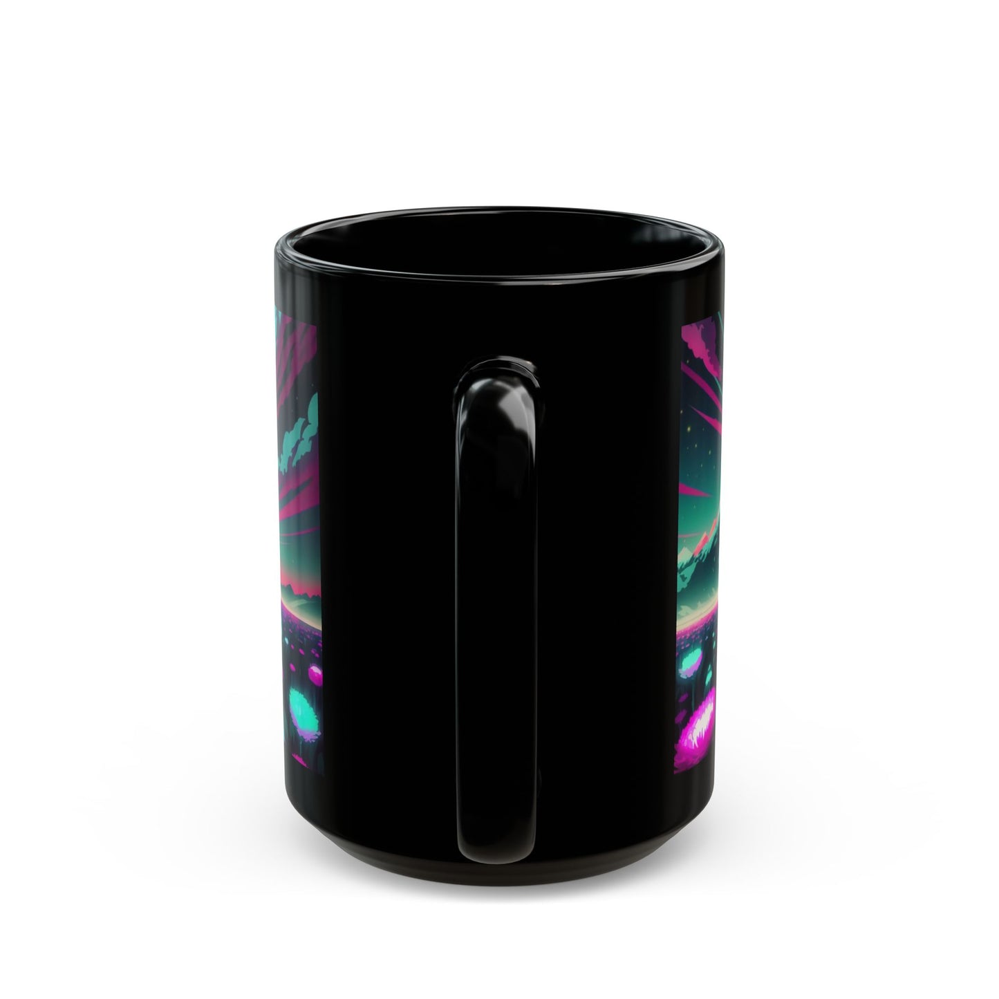 Bigfoot Vaporwave Mug – Neon Sky & Surreal