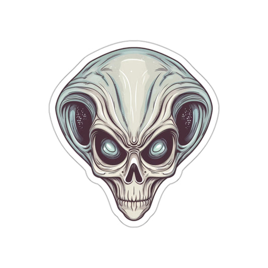 Pale Blue Skull Alien Head Vinyl Sticker