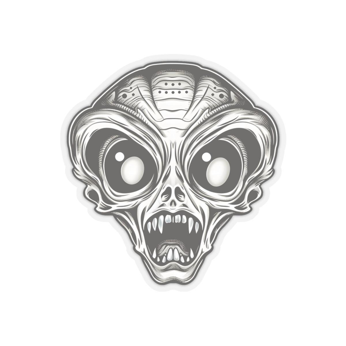 Monochrome Fangs Alien Head Vinyl Sticker