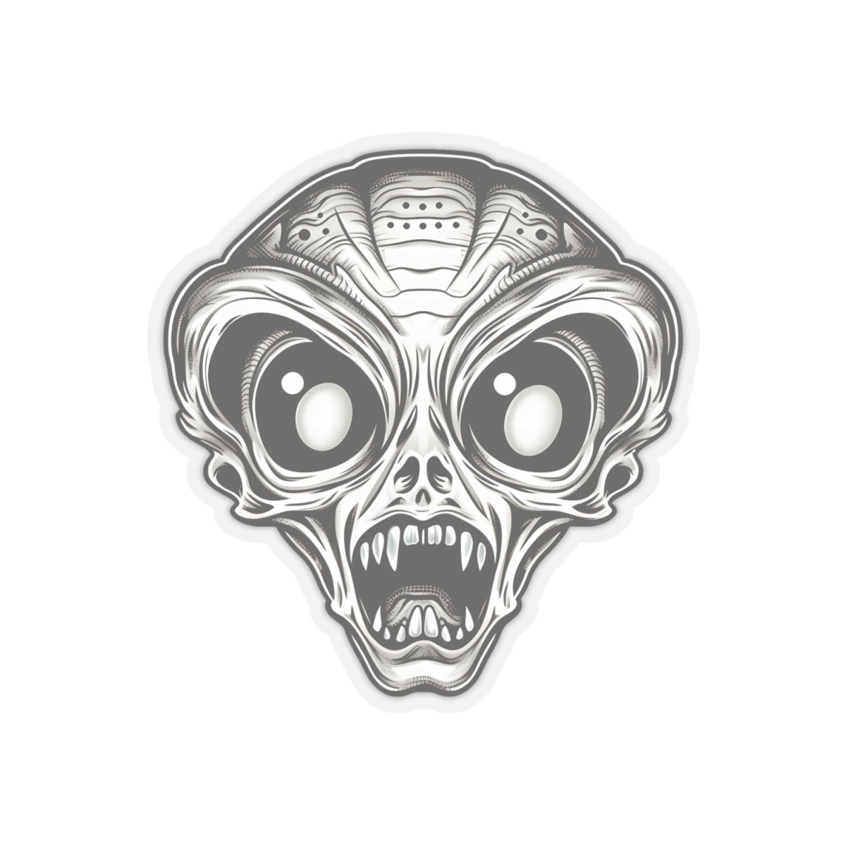Monochrome Fangs Alien Head Vinyl Sticker
