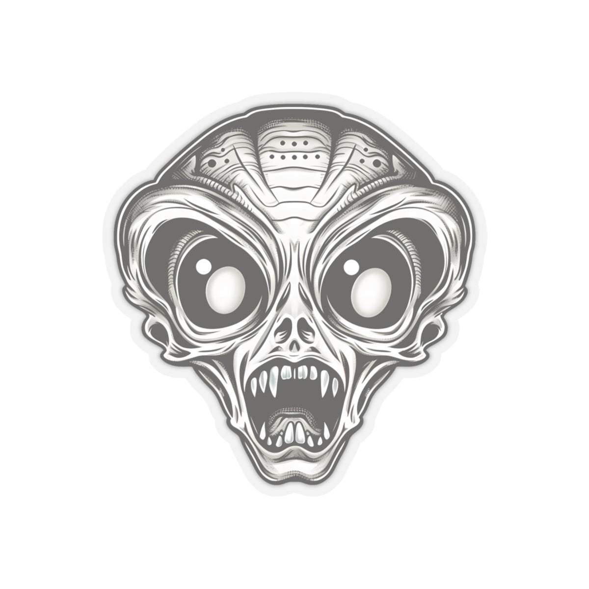 Monochrome Fangs Alien Head Vinyl Sticker