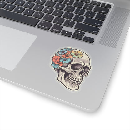 Floral Embellished Tan Skull Sticker