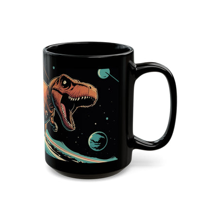 Cosmic T-Rex Surfing Mug – Bold Space-Time Adventure