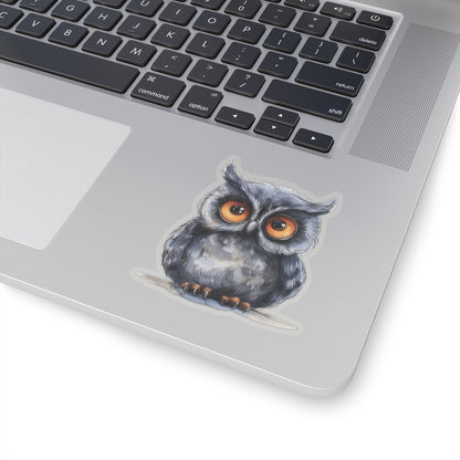 Whimsical Gray Owl Watercolor Cartoon Sticker