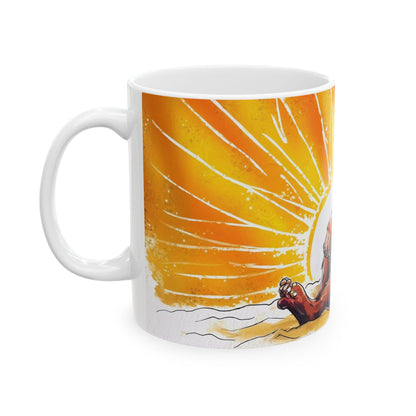 Bigfoot Sunset Vibes Mug – Playful Hand-Drawn