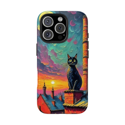 Midnight Rooftop Black Cat Tough Phone Case