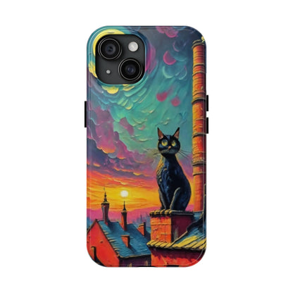 Midnight Rooftop Black Cat Tough Phone Case