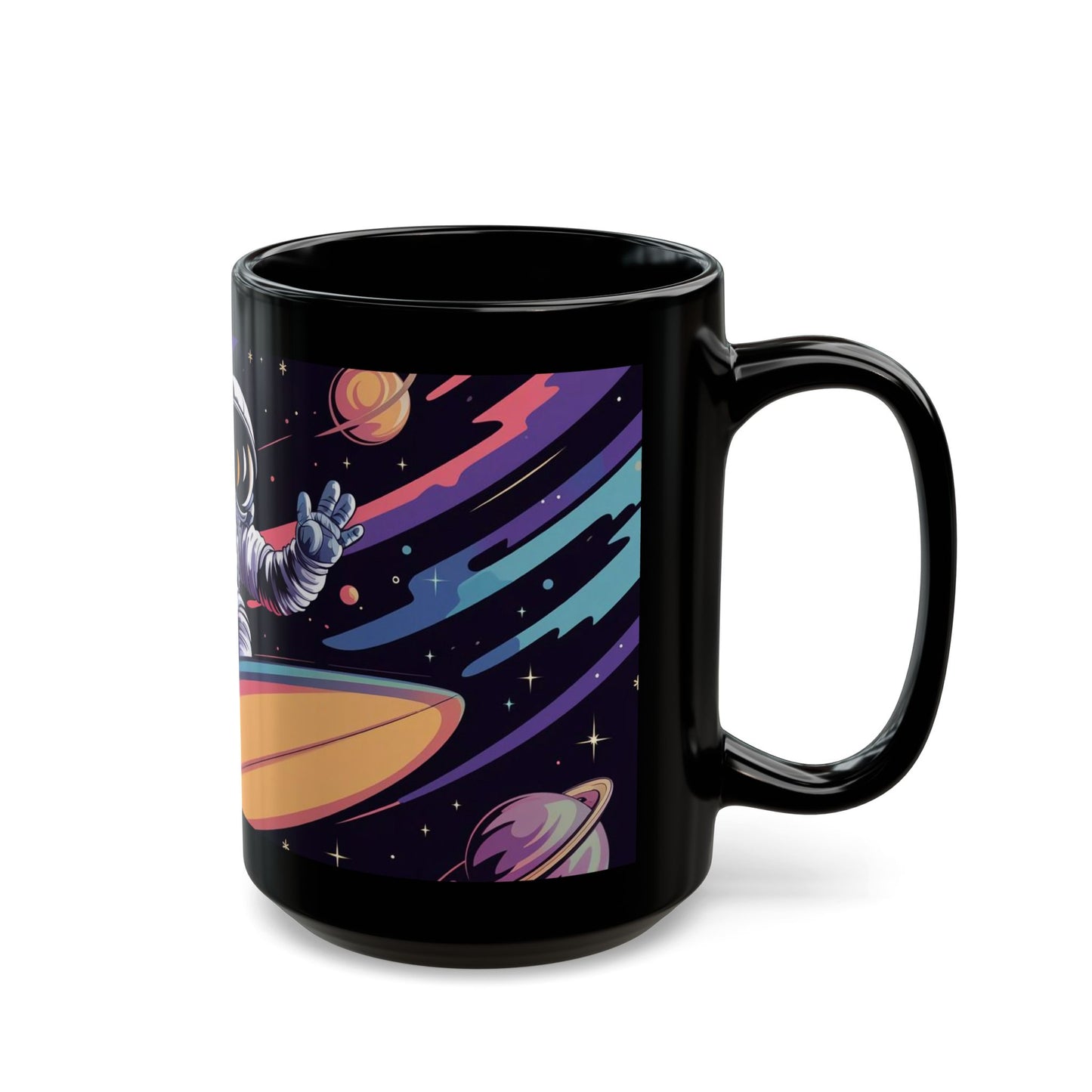 Cosmic Surf Explorer Mug – Astronaut Riding Waves in Space