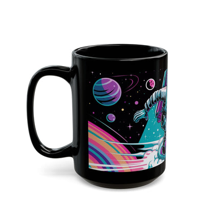 Galactic Surf Adventure Mug – Astronaut Riding Waves in Space