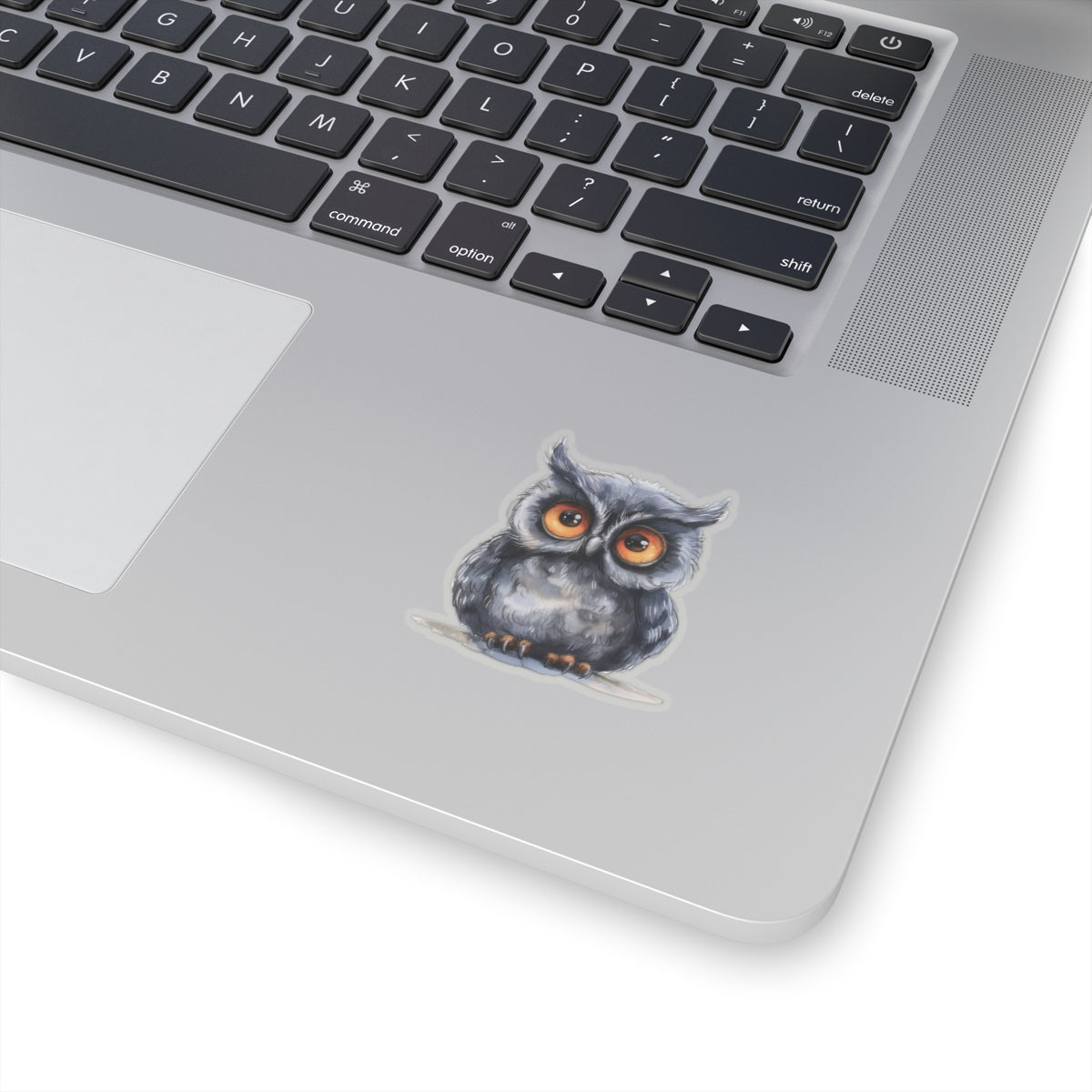 Whimsical Gray Owl Watercolor Cartoon Sticker