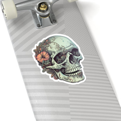 Mint Floral Back Skull Sticker