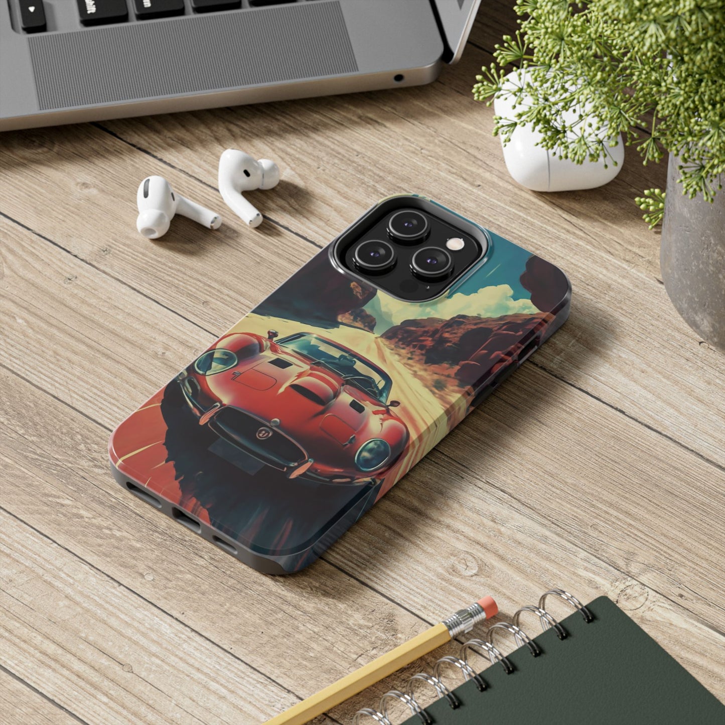 Desert Drive Red Sports Car Tough Phone Case