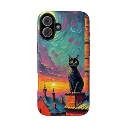 Midnight Rooftop Black Cat Tough Phone Case