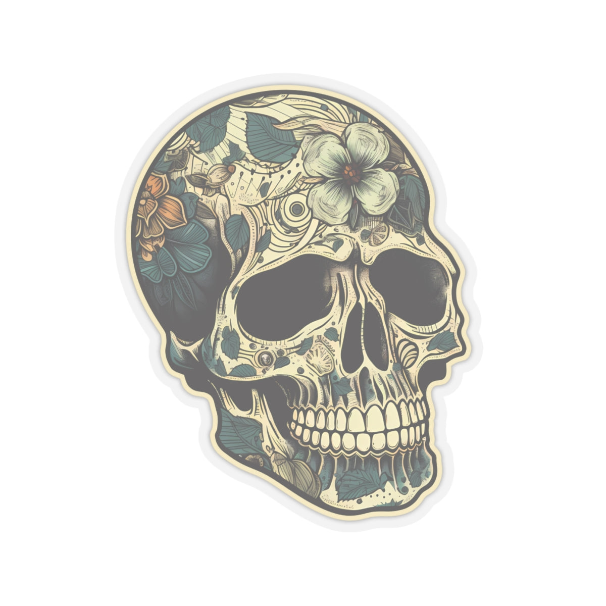 Tan Floral Skull Sticker