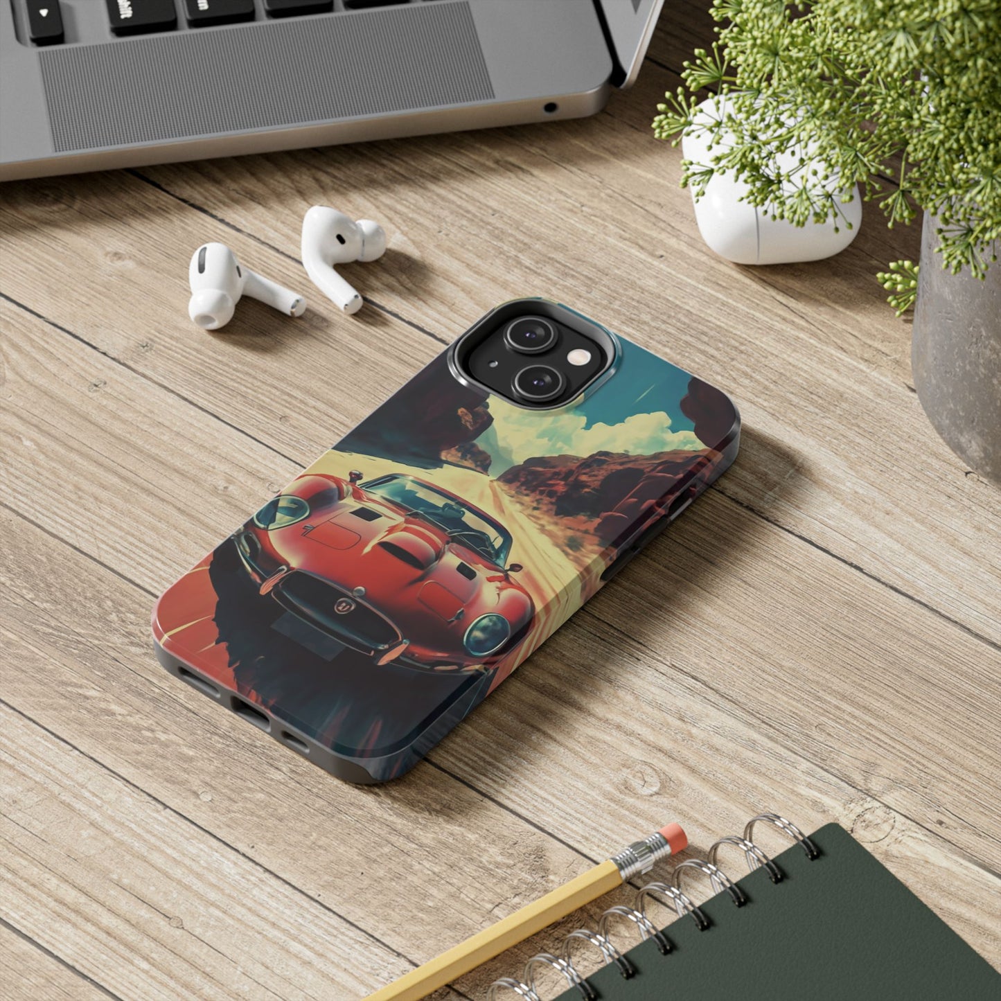 Desert Drive Red Sports Car Tough Phone Case