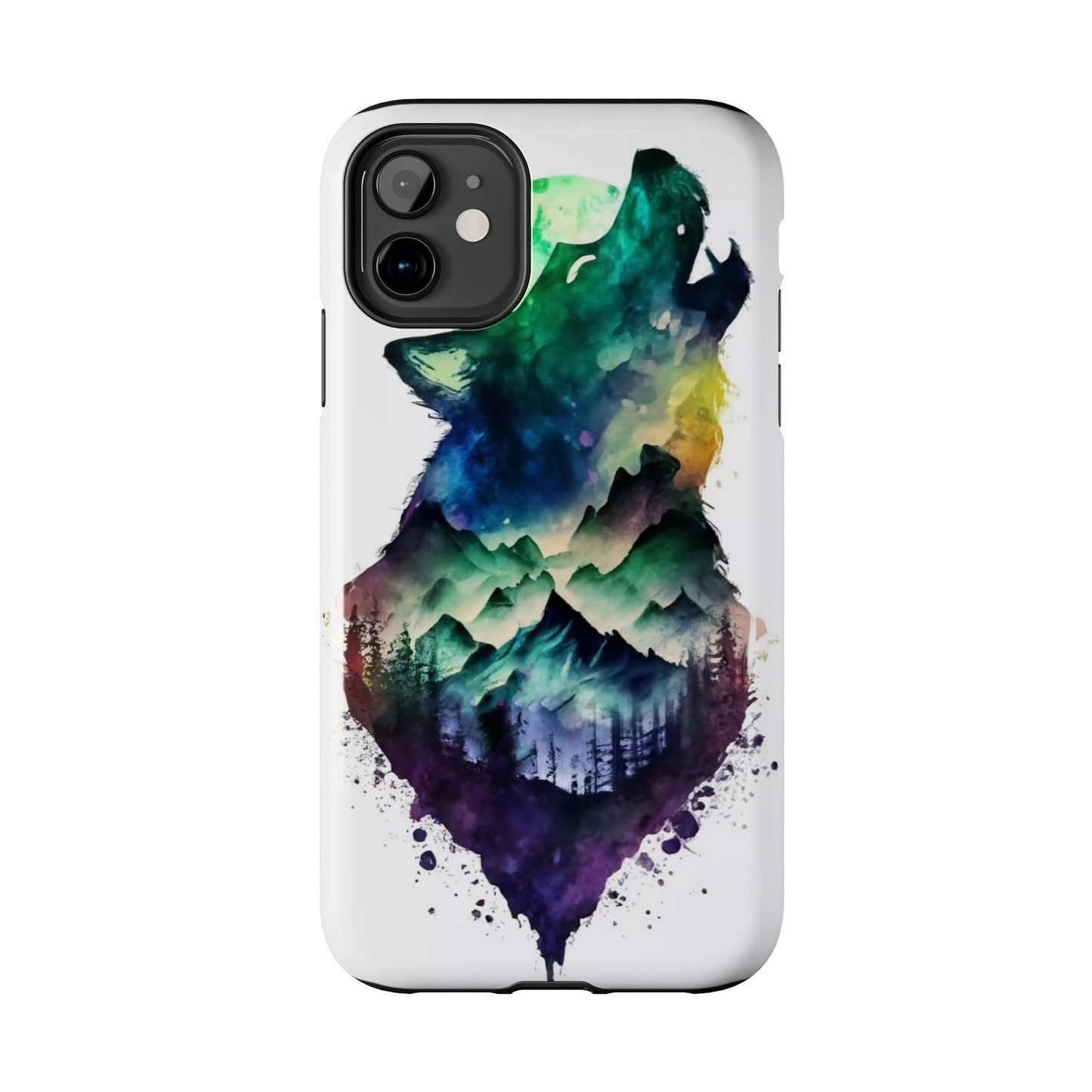 Moonlit Howling Wolf Double Exposure Tough Phone Case