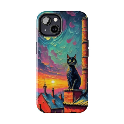 Midnight Rooftop Black Cat Tough Phone Case