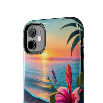 Sunset Beach Hibiscus Palms Tough Phone Case