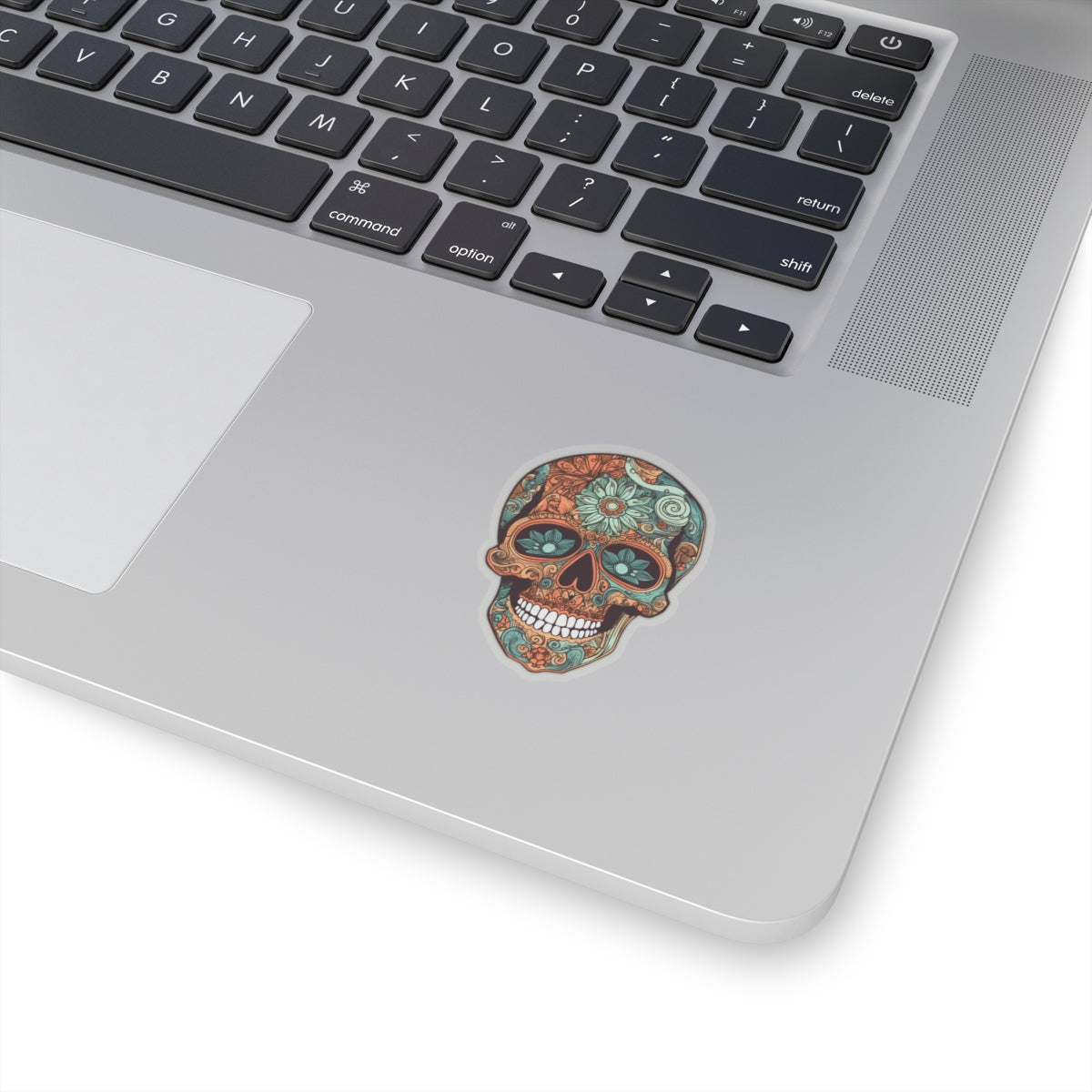 Teal and Orange Sugar Skull Sticker