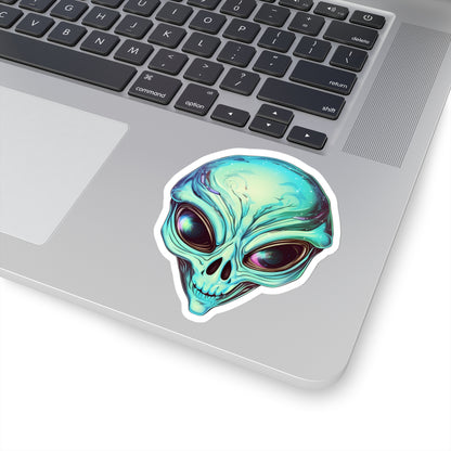 Creepy Green Alien Head Vinyl Sticker