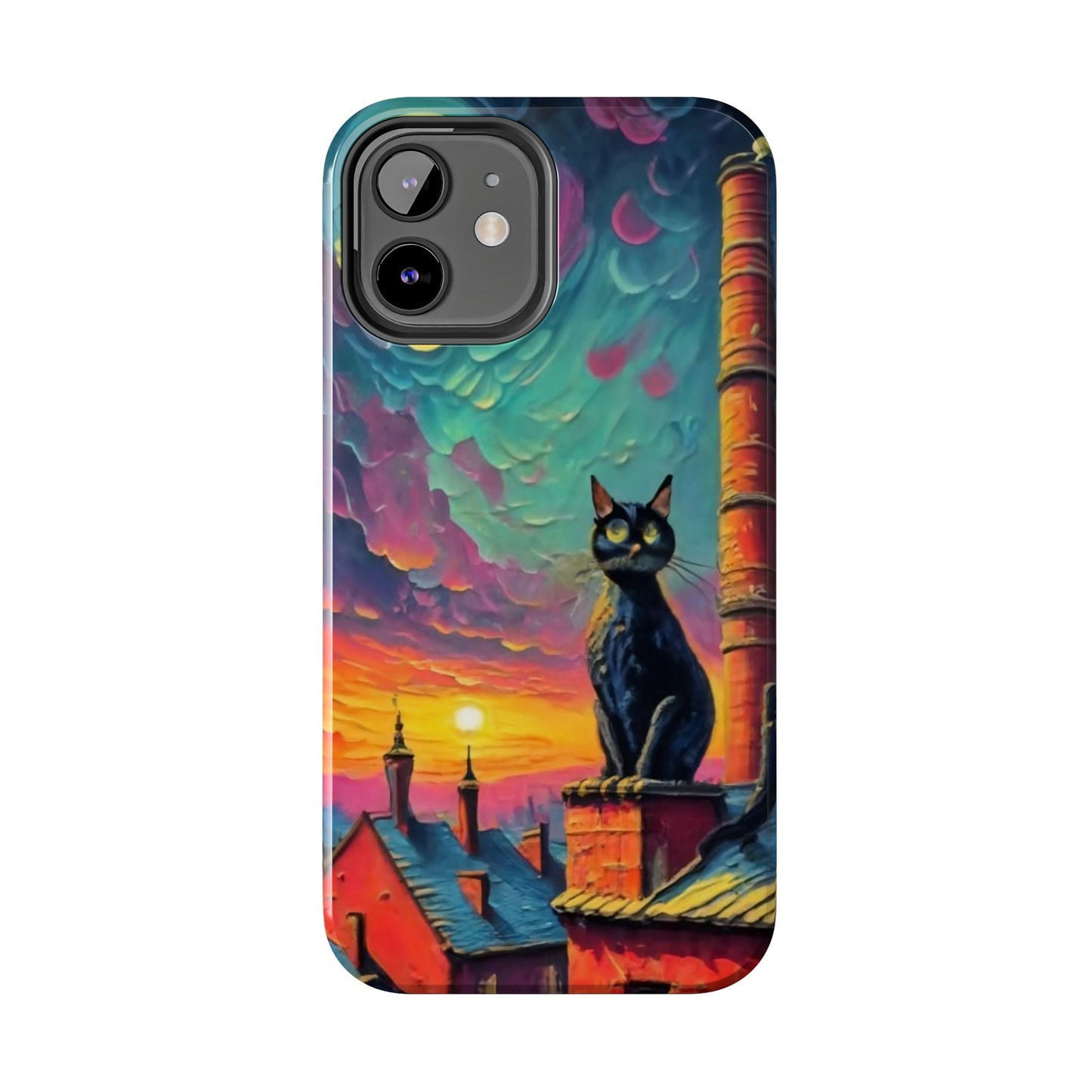 Midnight Rooftop Black Cat Tough Phone Case