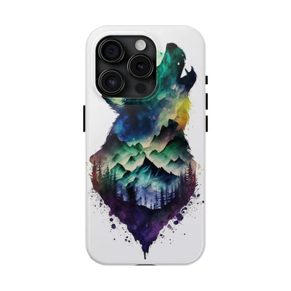 Moonlit Howling Wolf Double Exposure Tough Phone Case