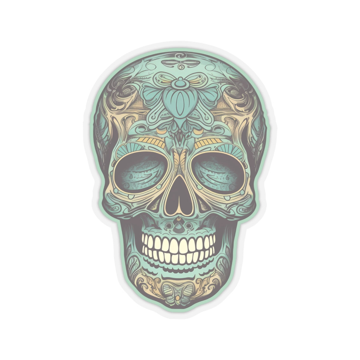 Ornate Aqua Teal Skull Sticker