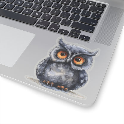 Whimsical Gray Owl Watercolor Cartoon Sticker