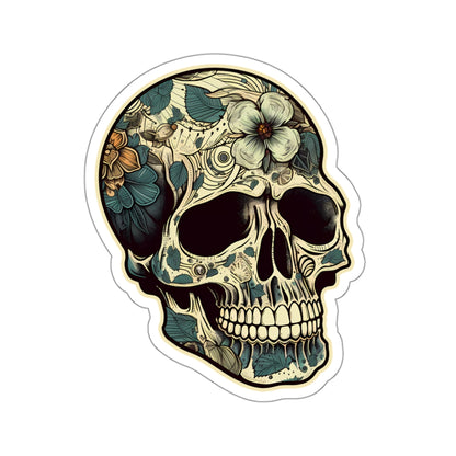 Tan Floral Skull Sticker