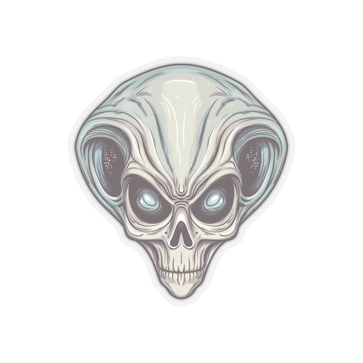 Pale Blue Skull Alien Head Vinyl Sticker