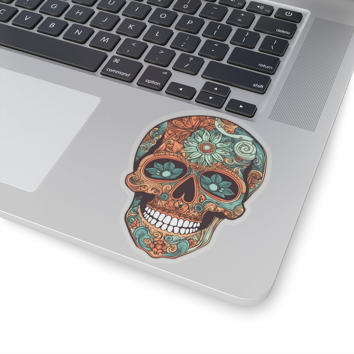 Teal and Orange Sugar Skull Sticker