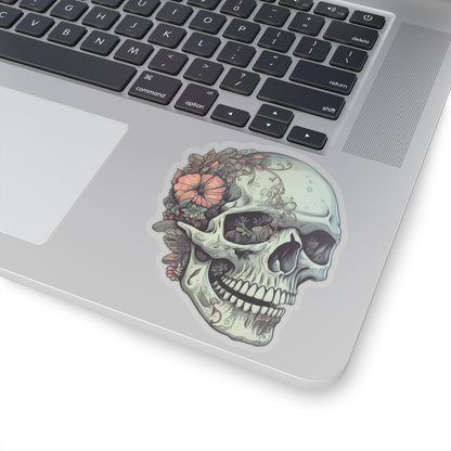 Mint Floral Back Skull Sticker