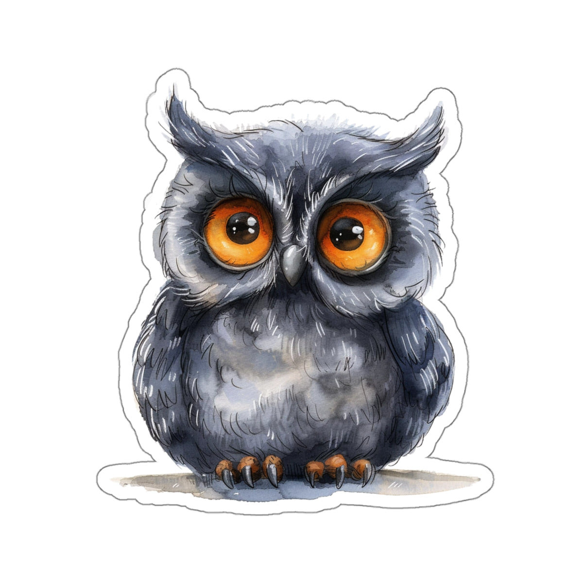 Whimsical Gray Owl Watercolor Cartoon Sticker