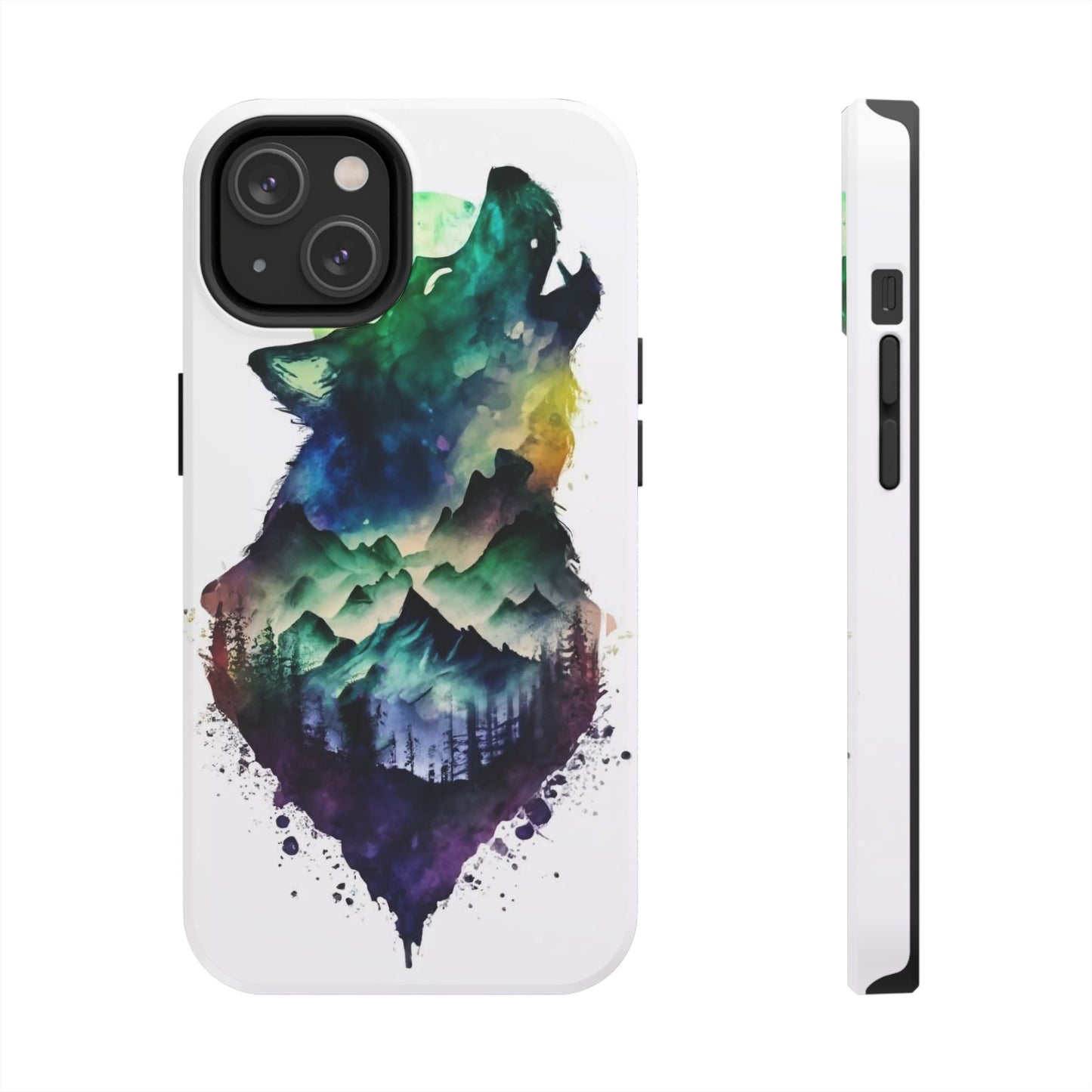 Moonlit Howling Wolf Double Exposure Tough Phone Case