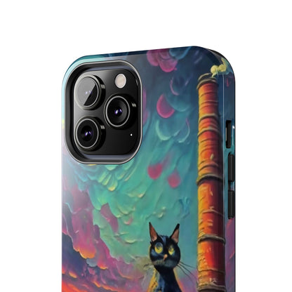 Midnight Rooftop Black Cat Tough Phone Case