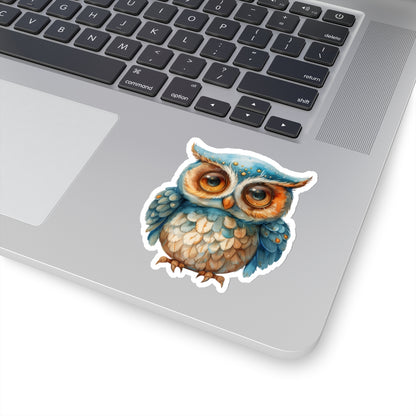 Arctic Blue Owl Watercolor Cartoon Sticker