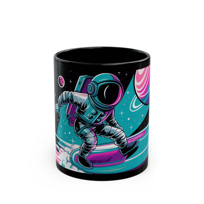 Galactic Surf Adventure Mug – Astronaut Riding Waves in Space