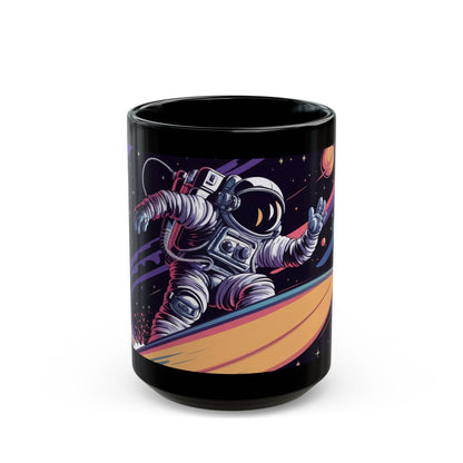 Cosmic Surf Explorer Mug – Astronaut Riding Waves in Space