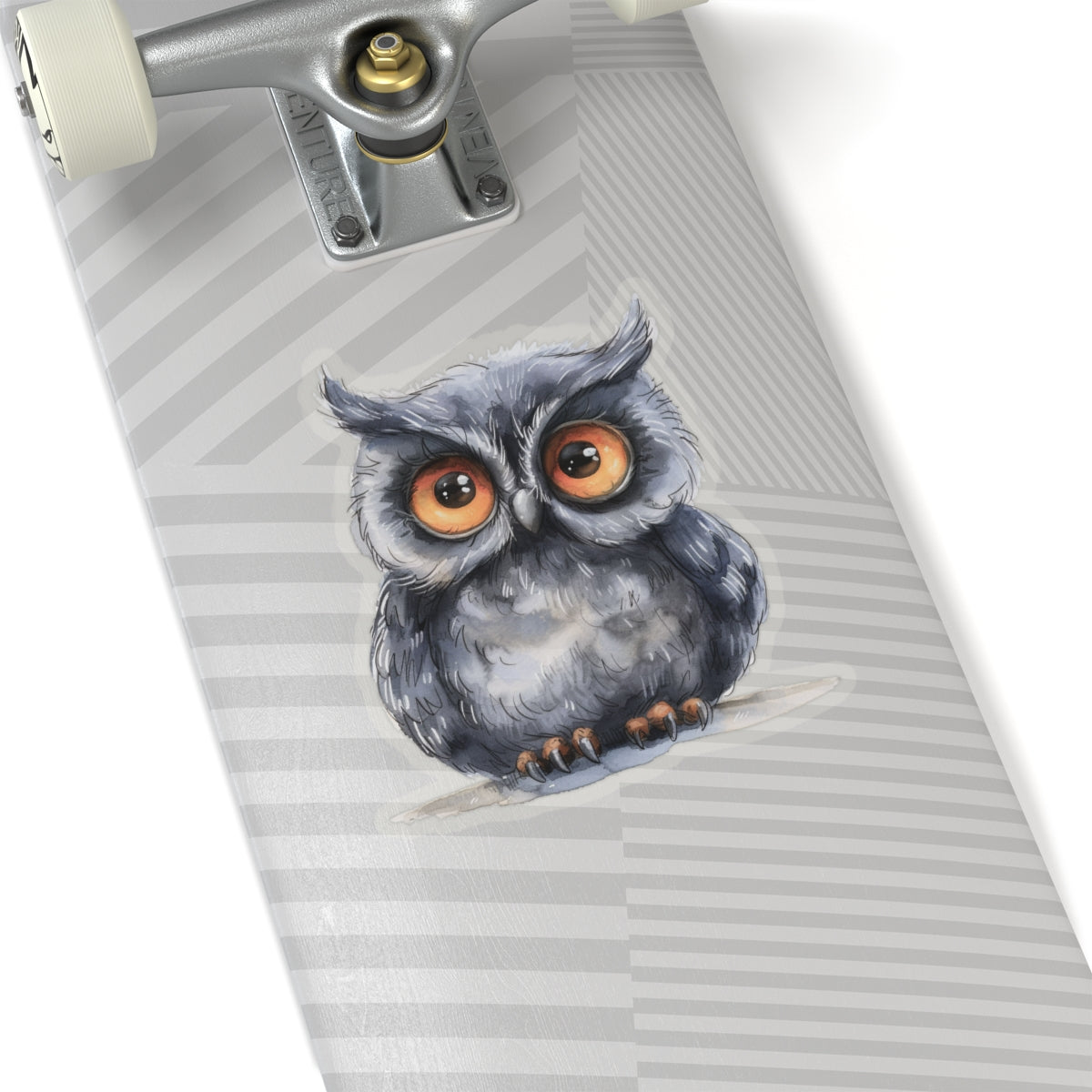 Whimsical Gray Owl Watercolor Cartoon Sticker