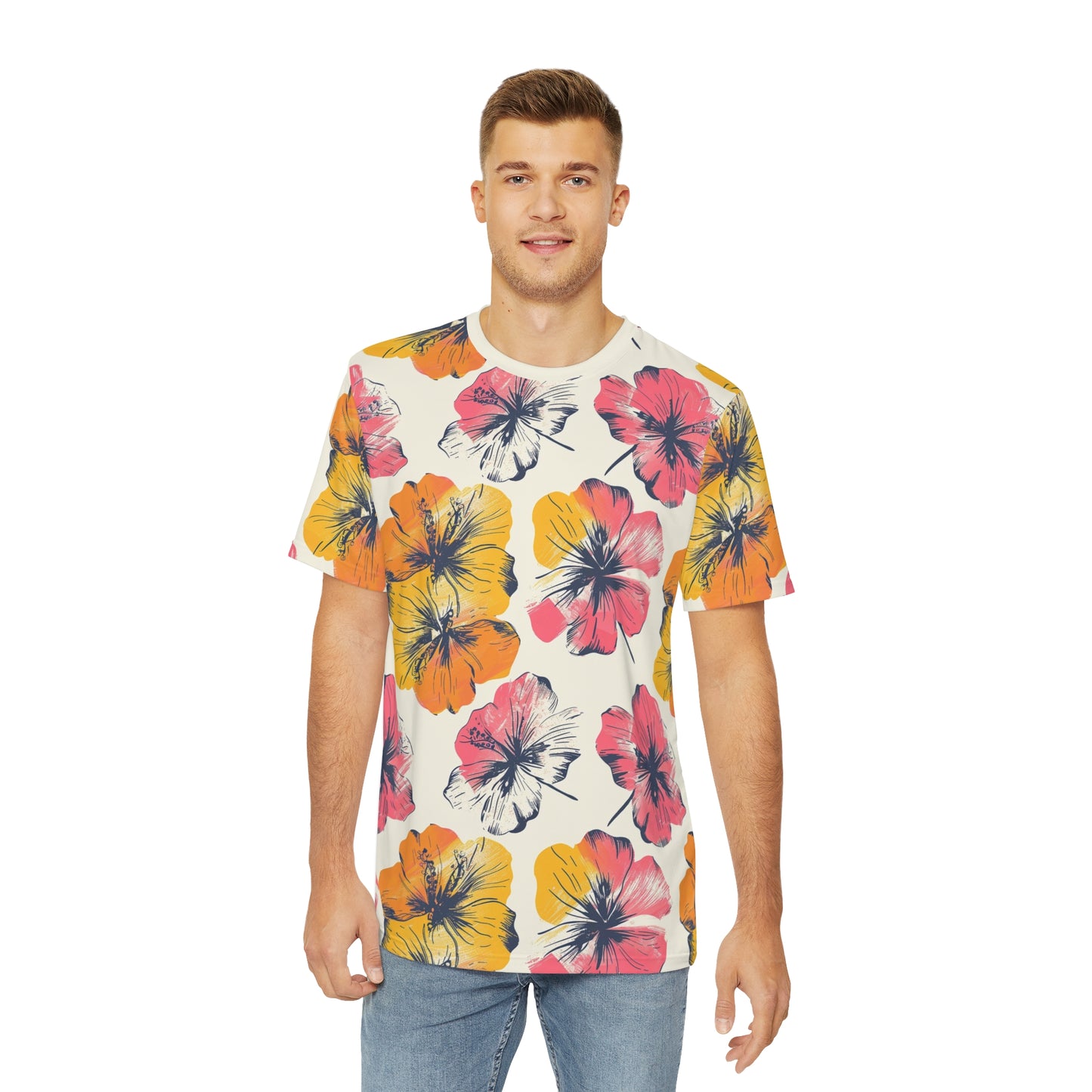 Tropical Ink Blooms Tee - Pink & Yellow Hawaiian Floral Shirt