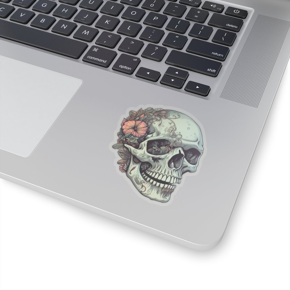 Mint Floral Back Skull Sticker