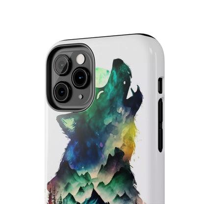 Moonlit Howling Wolf Double Exposure Tough Phone Case